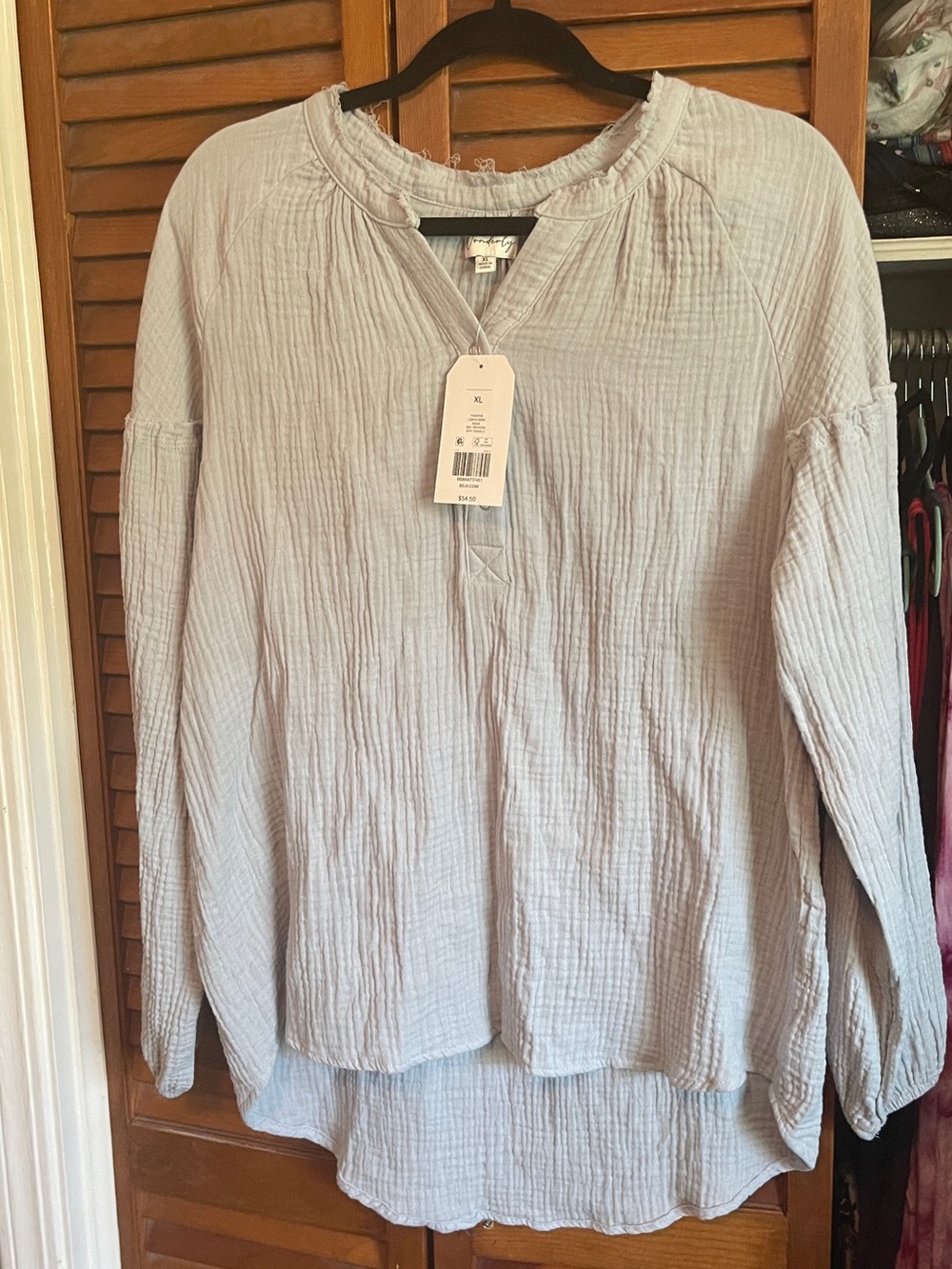 Wonderly Light Gray Crinkle Long-Sleeve Tunic